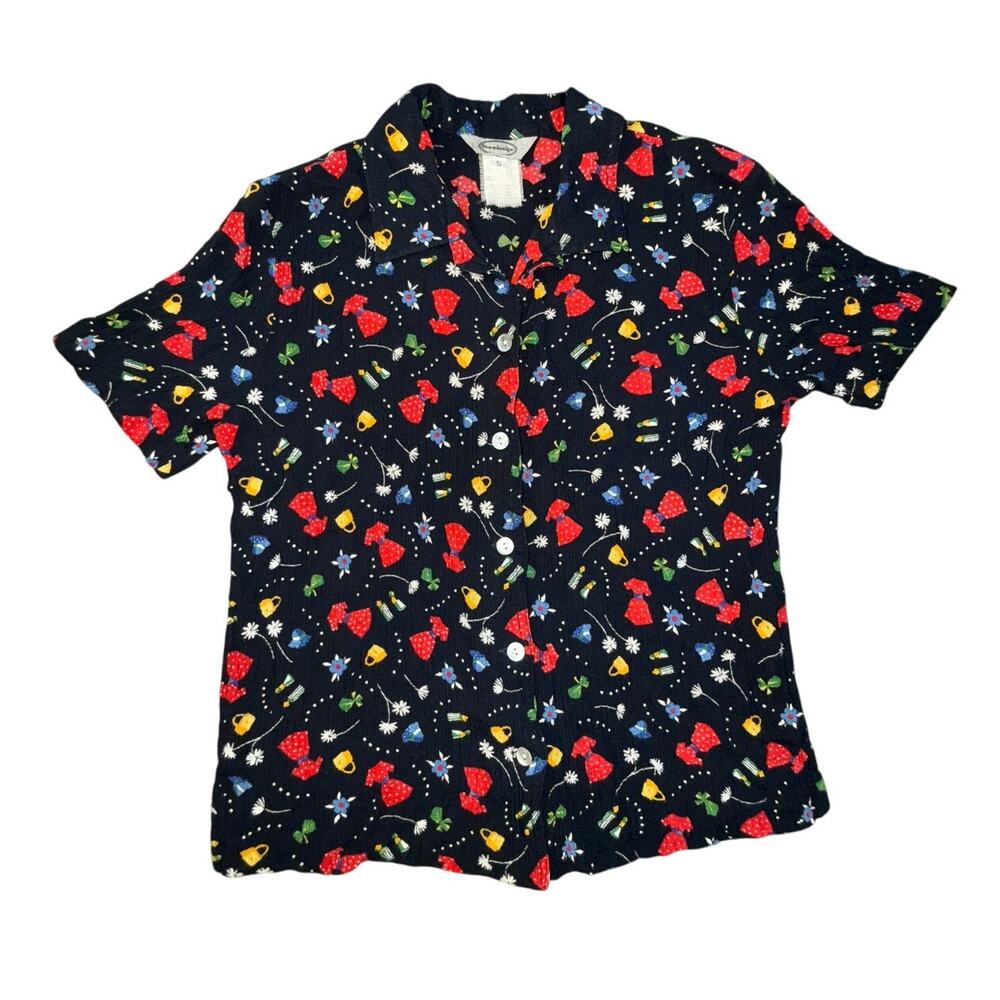 Stonebridge Vtg Fashion Shirt 90s Floral Statement Top Button Up Blouse Small
